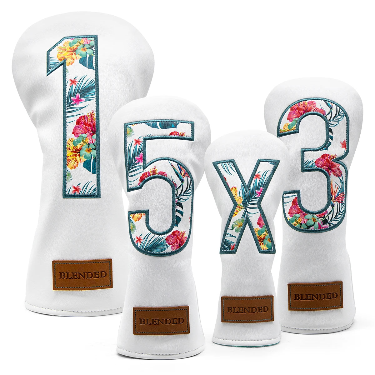 White Embroidered Floral Golf Headcovers - Blended Fairways