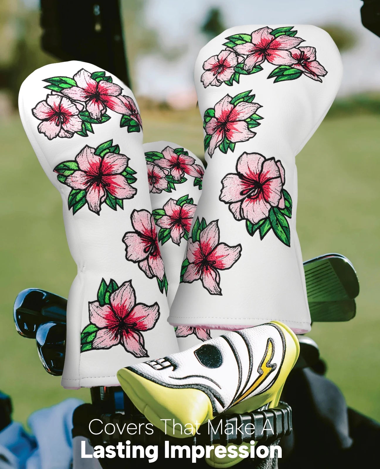 Pink Embroidered Floral Golf Headcovers - Blended Fairways